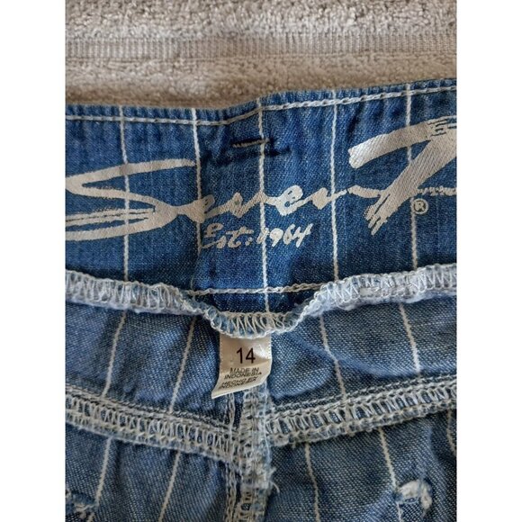 Seven7 Womens Pants 14 Pinstriped Wide Leg Cropped Chambray Patch Pocket Beachy - Picture 16 of 16